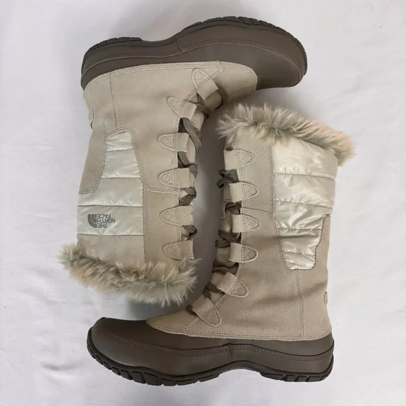 The North Face Nuptse Purna Waterproof Mid-Calf Faux Fur Boots Ivory Size 8.5 - Picture 9 of 16